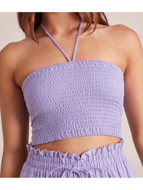 Joe Fresh Cropped Shirred Bodice Lavender Violet Halter Tube Top